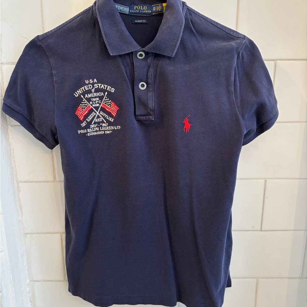 Ralph Lauren Navy Polo with USA Flag Embroidery